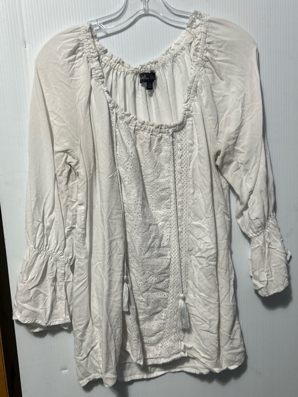 Melissa Paige Cream Eyelet Peasant Tunic